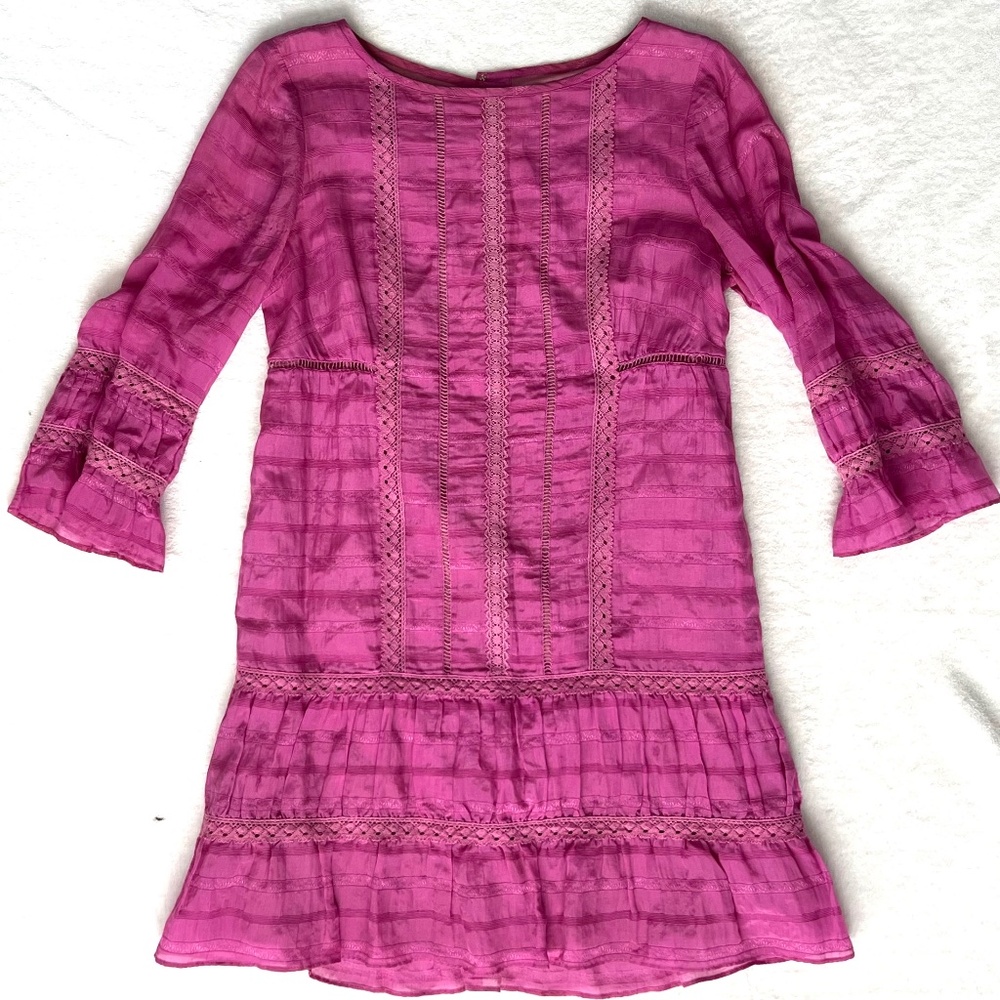 Tibi New York Magenta Lace Trim Silk Blend Dress Size 4